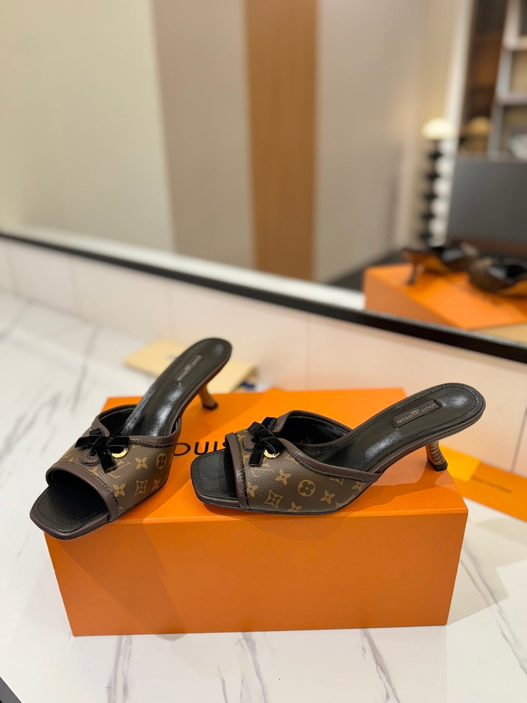 CLASSIC MONOGRAM MULE SANDALS WITH BOW DETAIL