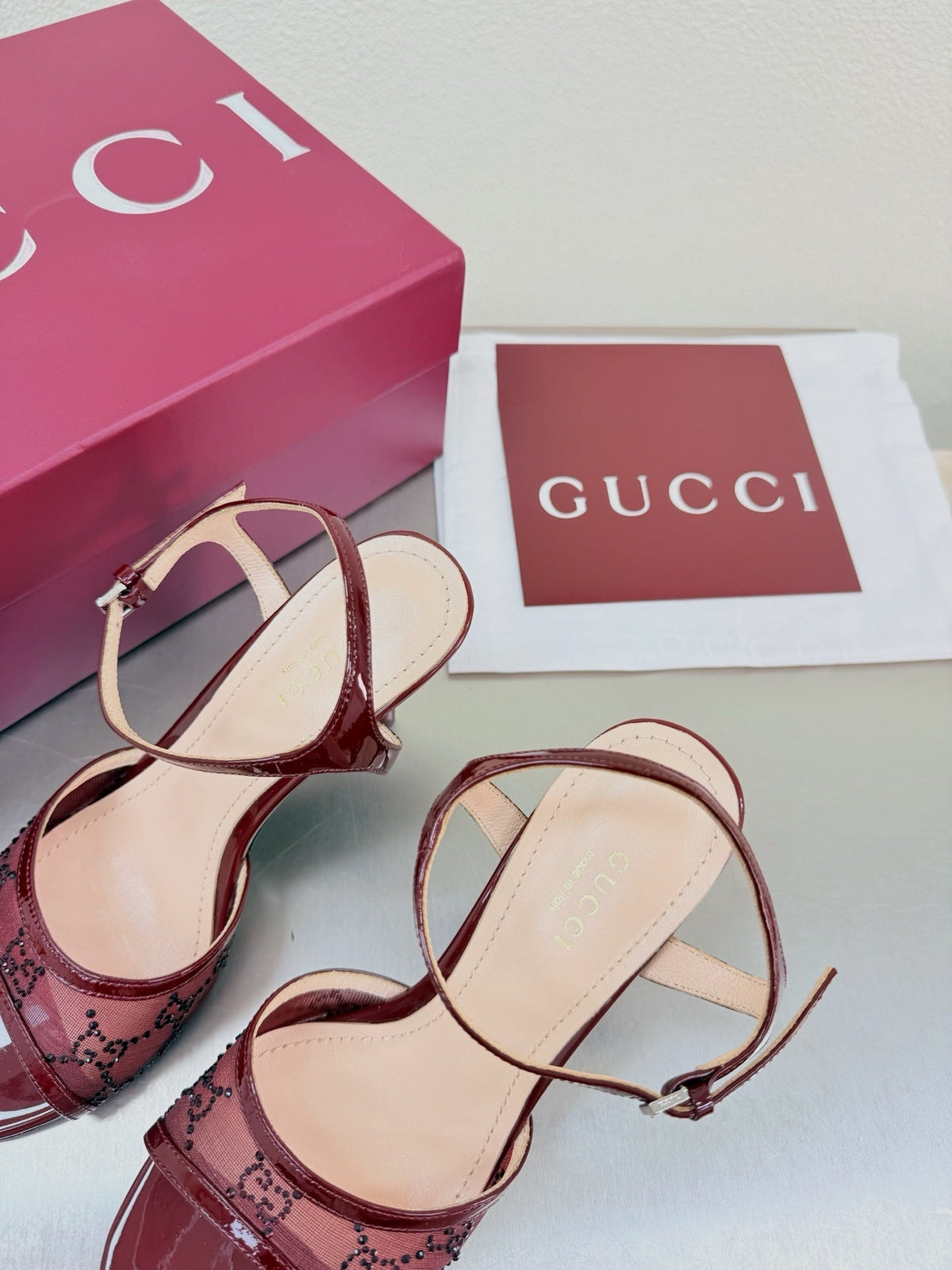 BURGUNDY STRAPPY HEEL SANDALS