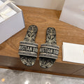 BLACK BAROQUE PRINT LOGO SLIDE SANDALS