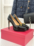 BLACK PATENT PLATFORM PUMPS WITH GOLD DETAIL