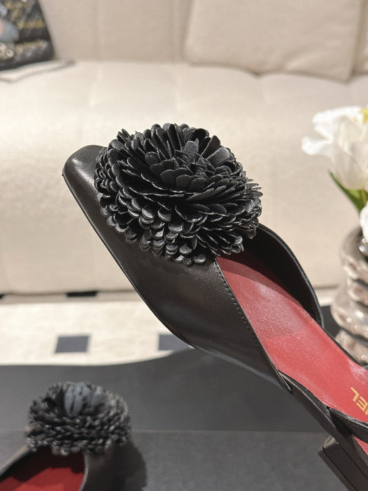 FLORAL EMBELLISHED POINTED SLINGBACK FLATS