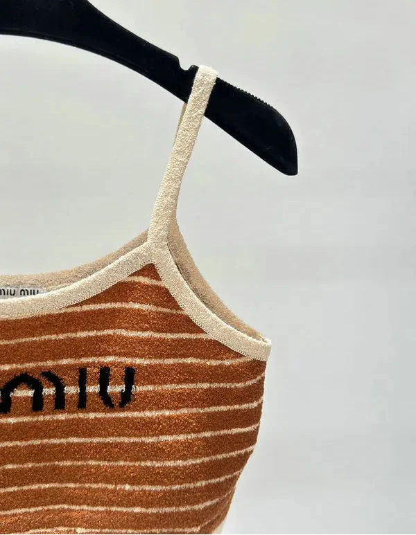 STRIPED LOGO KNIT CAMI TOP