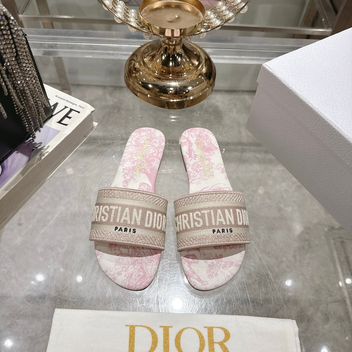 TOILE PRINT LOGO FLAT SLIDES – BLUSH PINK