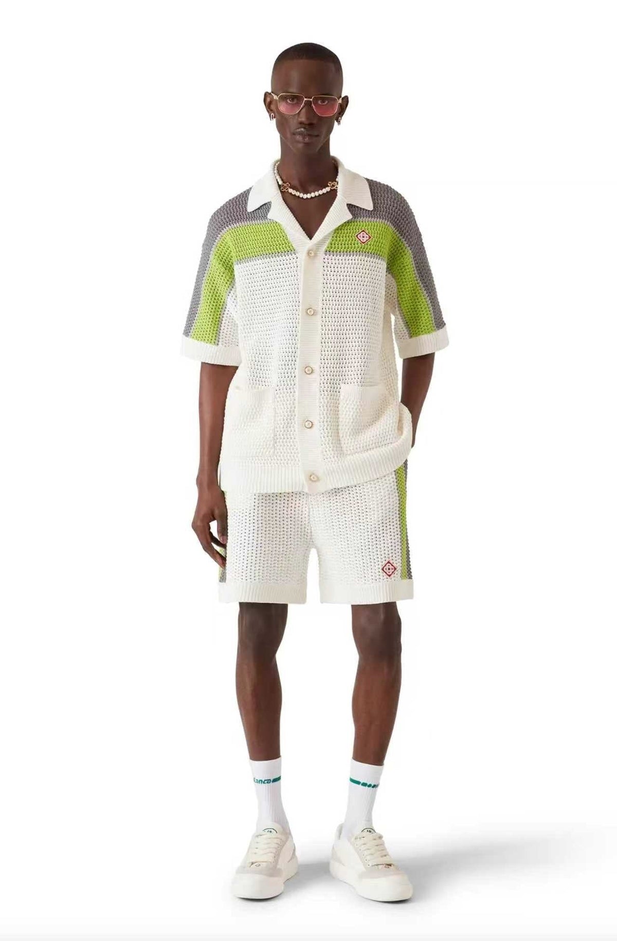 COLOR BLOCK KNIT SHORT SET