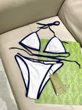 CONTRAST TRIM MONOGRAM STRING BIKINI SET
