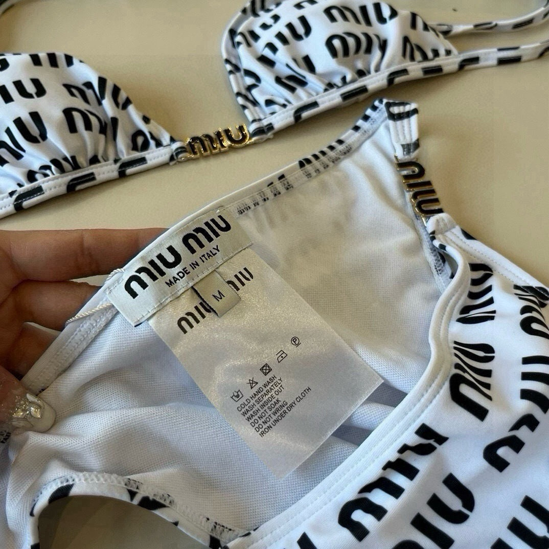 MONOGRAM PRINT STRING BIKINI SET