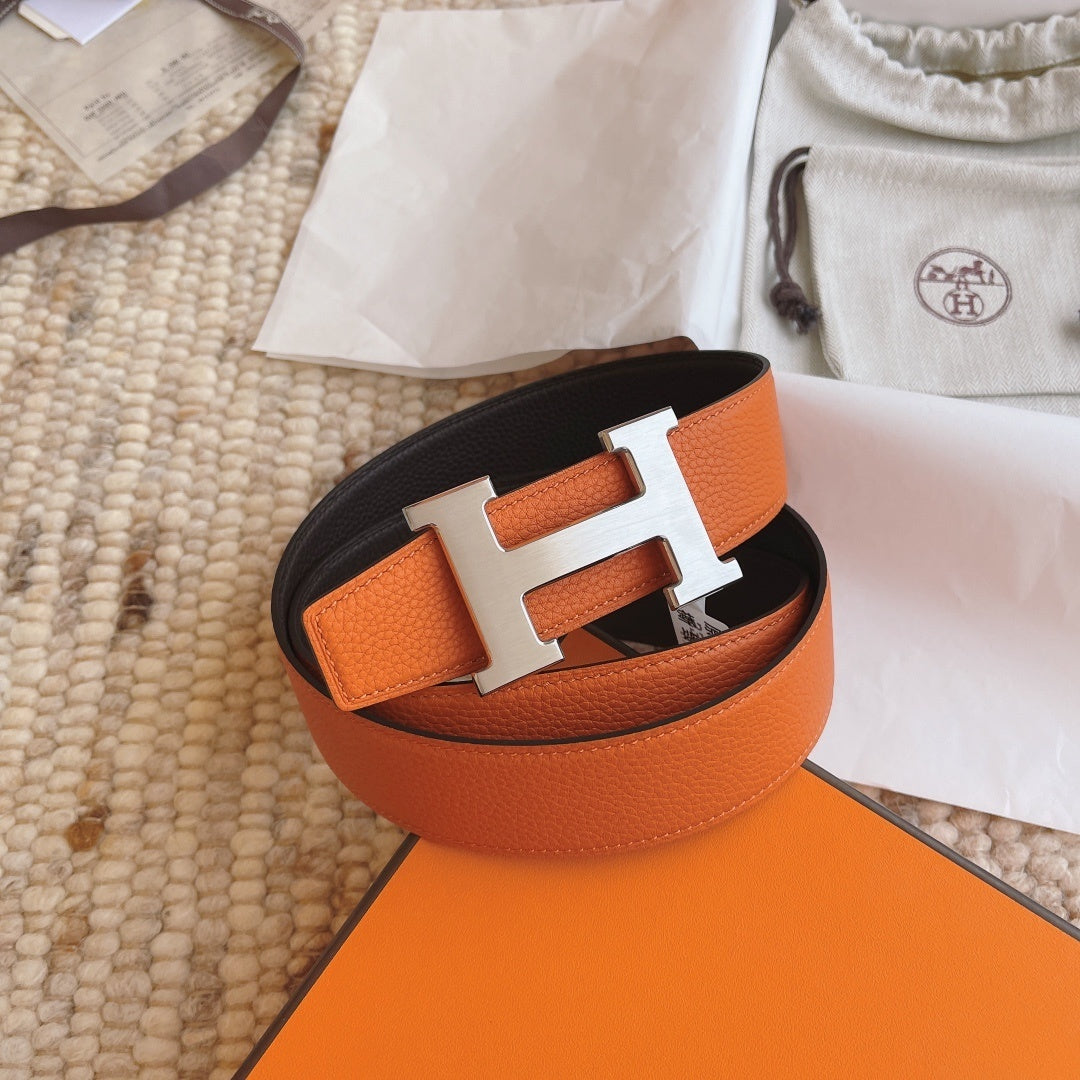 REVERSIBLE LEATHER BELT – ORANGE & BLACK EDITION