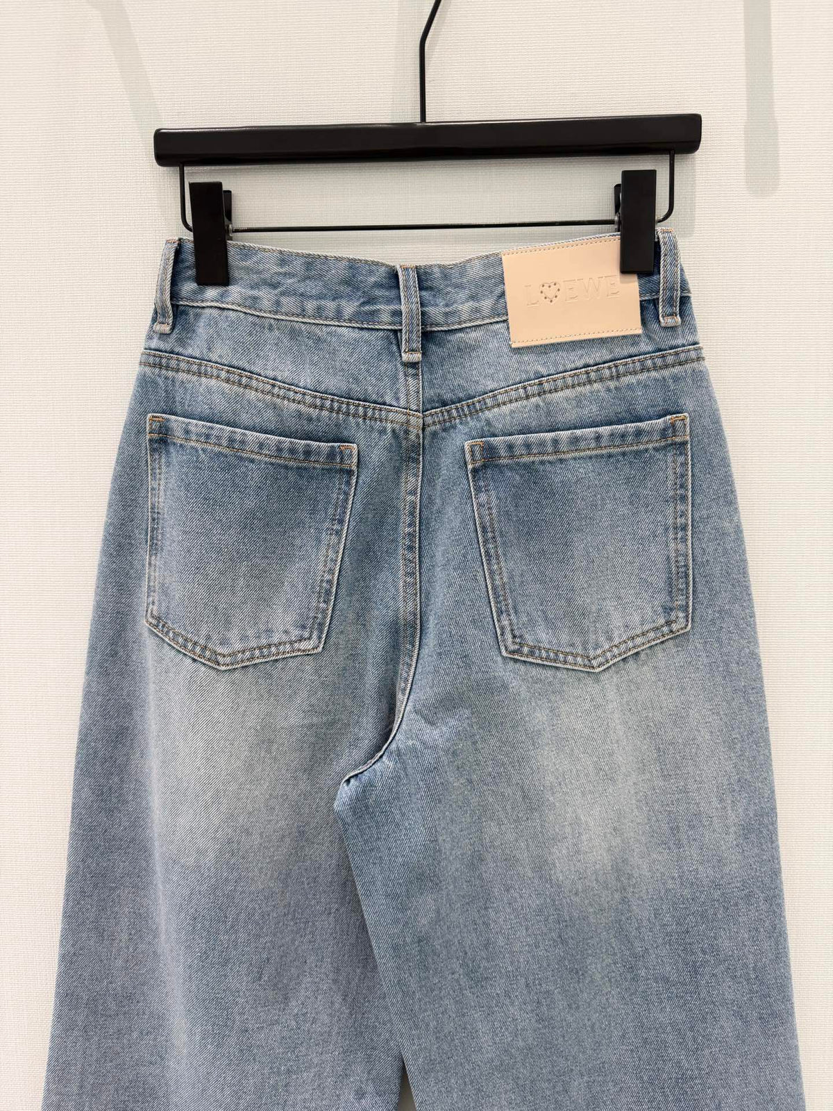 PEARL EMBELLISHED WIDE LEG DENIM JEANS
