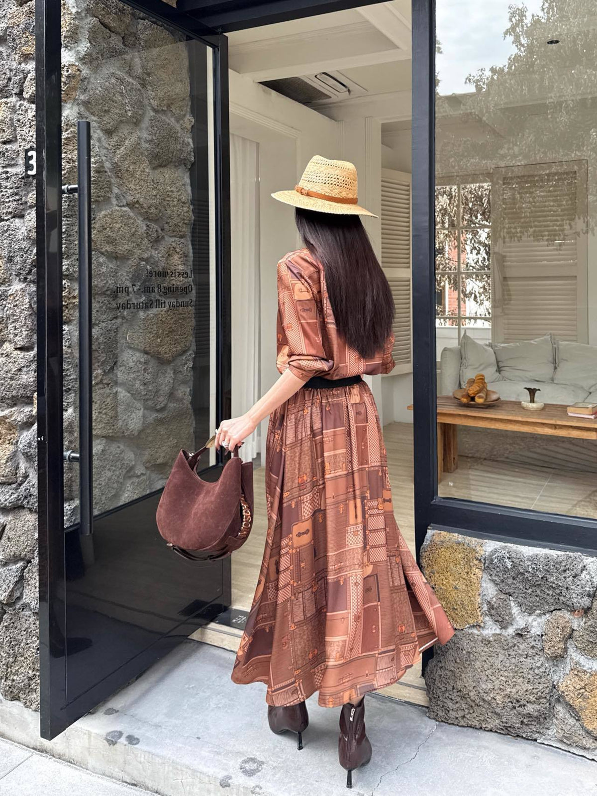 PRINTED BUTTON-FRONT MIDI DRESS WITH WAIST BELT