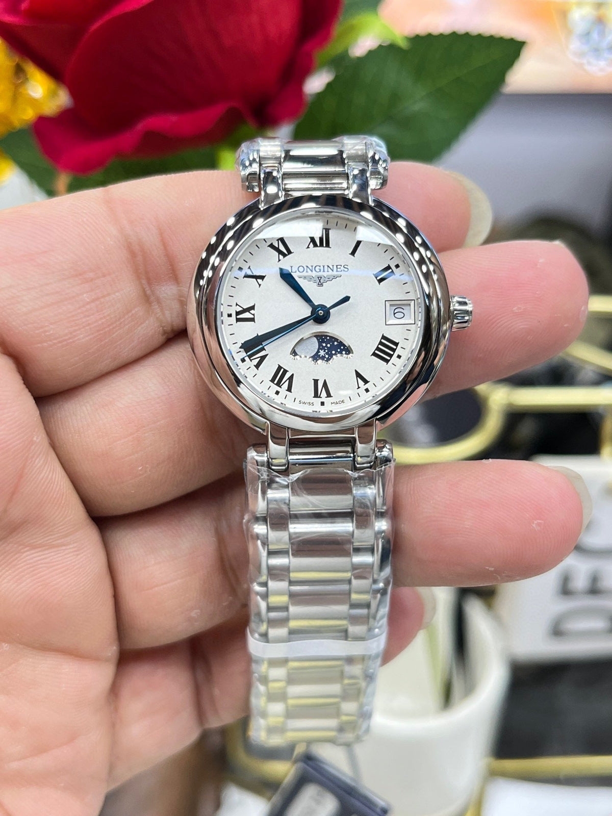 SILVER STAINLESS STEEL WATCH WITH MOONPHASE