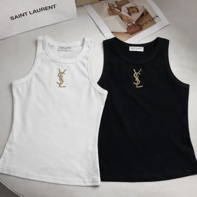 METALLIC LOGO FITTED RIBBED TANK TOP
