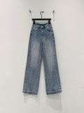 PEARL EMBELLISHED WIDE LEG DENIM JEANS