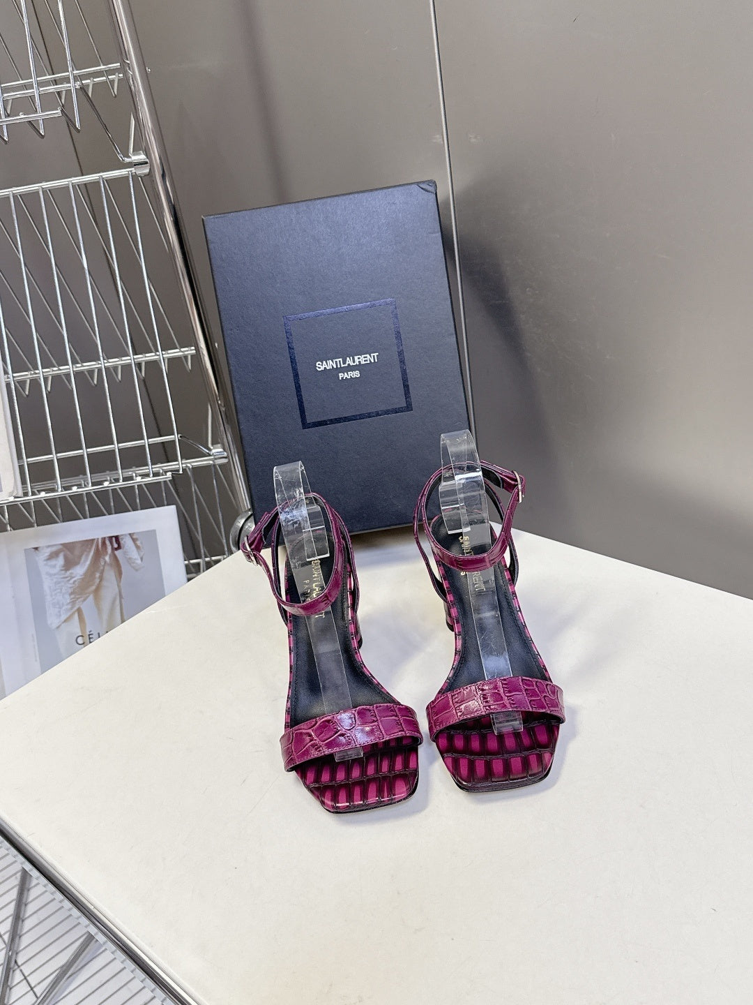 PINK CROCODILE EMBOSSED STRAPPY HIGH HEELS