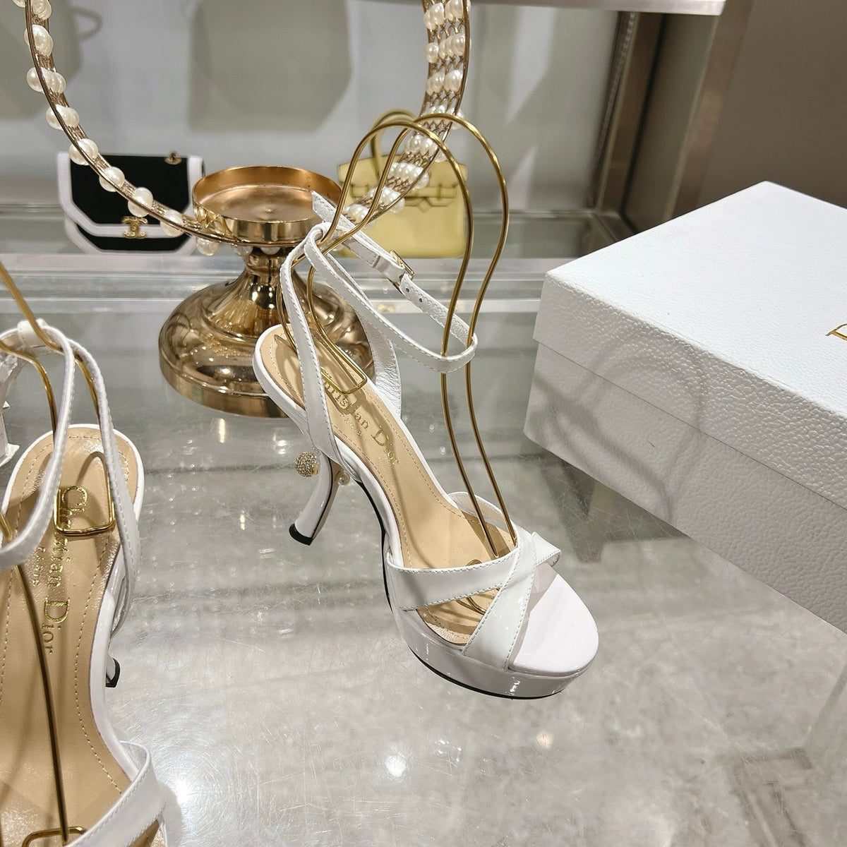 PATENT PLATFORM STRAPPY HEELS – WHITE