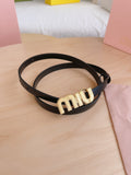 BLACK LEATHER BELT WITH GOLD-TONE LOGO BUCKLE