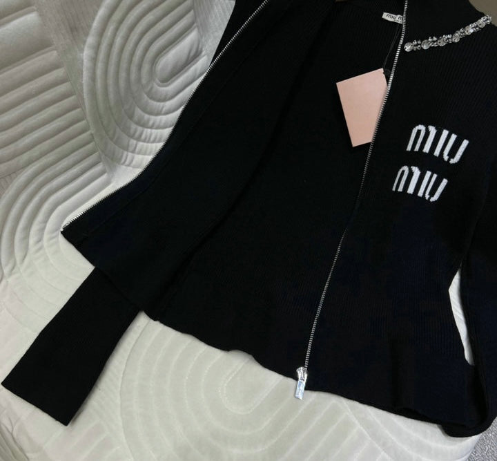 ZIP-UP KNIT TURTLENECK CARDIGAN