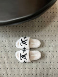 COZY MONOGRAM FUR SLIDE SLIPPERS