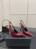 BURGUNDY PATENT SLINGBACK POINTED HEELS