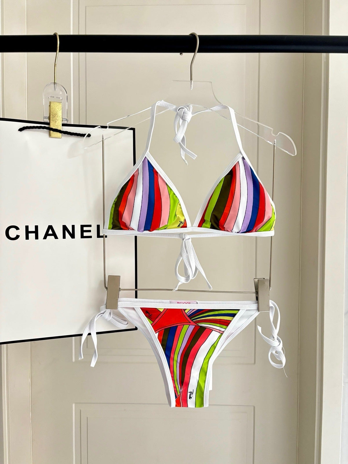 MULTICOLOR STRIPE TRIANGLE BIKINI SET