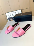 PINK PATENT SLIDE SANDALS