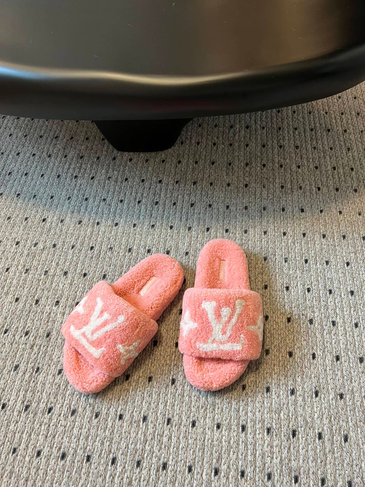 COZY MONOGRAM FUR SLIDE SLIPPERS