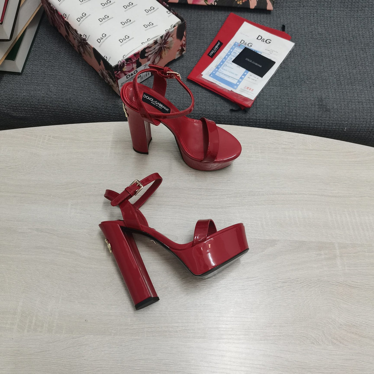 RED PATENT PLATFORM STRAPPY HEEL SANDALS