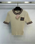 RIBBED LOGO CONTRAST TRIM KNIT TOP
