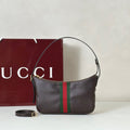 STRIPED LEATHER SHOULDER BAG – BROWN