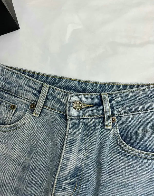 MULTI-COLOR LOGO EMBROIDERED STRAIGHT LEG JEANS