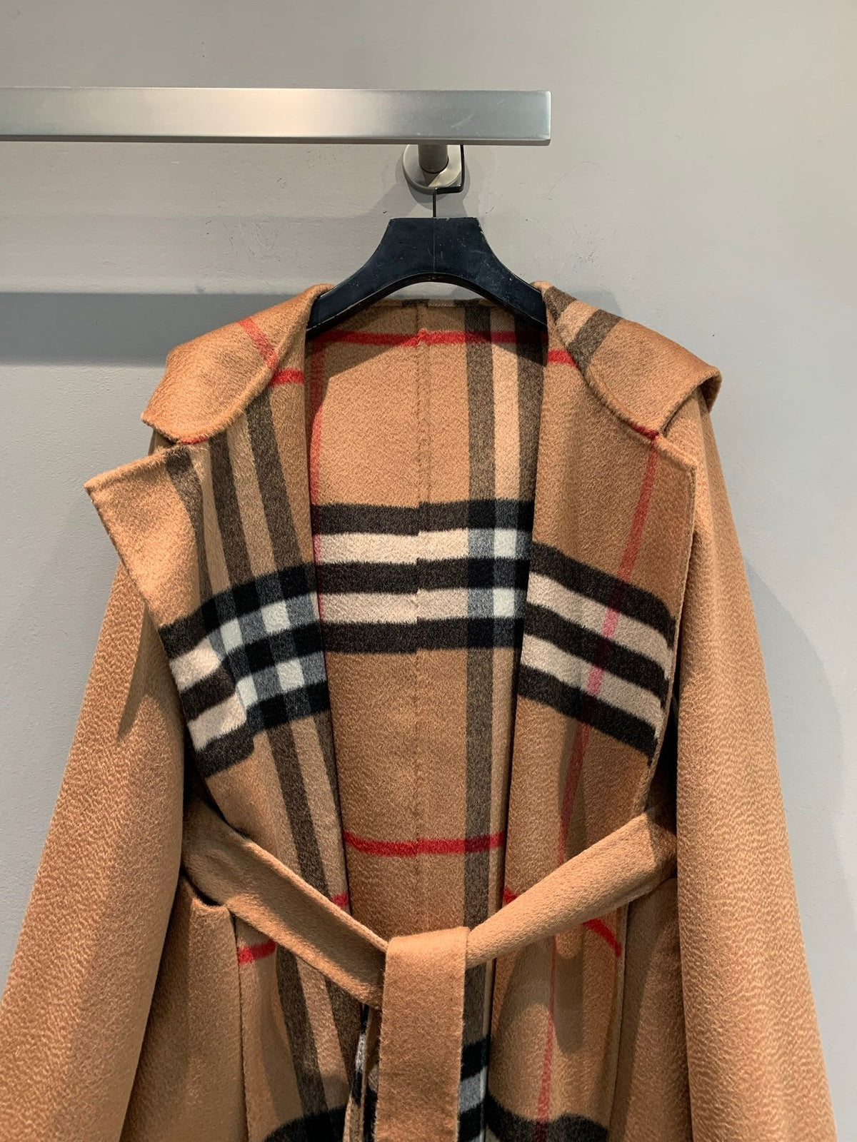 CLASSIC CHECK PANEL BELTED HOODED COAT
