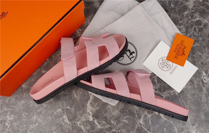BLUSH PINK DOUBLE-STRAP H-CUT SLIDE SANDALS