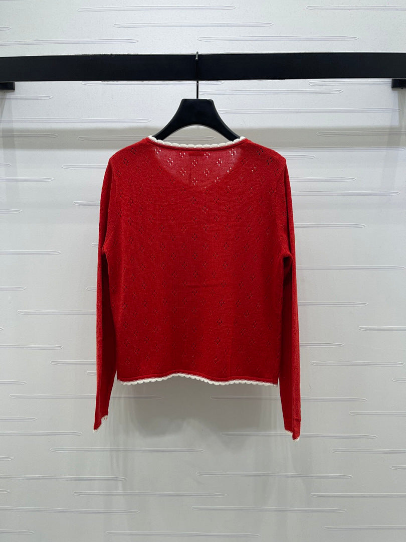 CONTRAST TRIM KNIT CARDIGAN