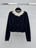 CROPPED KNIT CARDIGAN WITH RUFFLED COLLAR