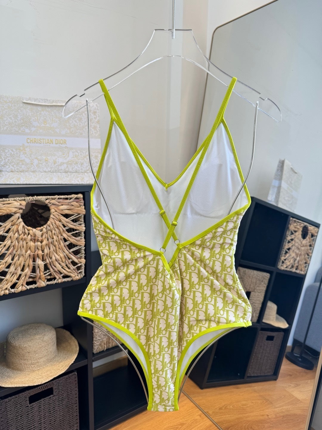 LIME MONOGRAM V-NECK ONE-PIECE SWIMSUIT