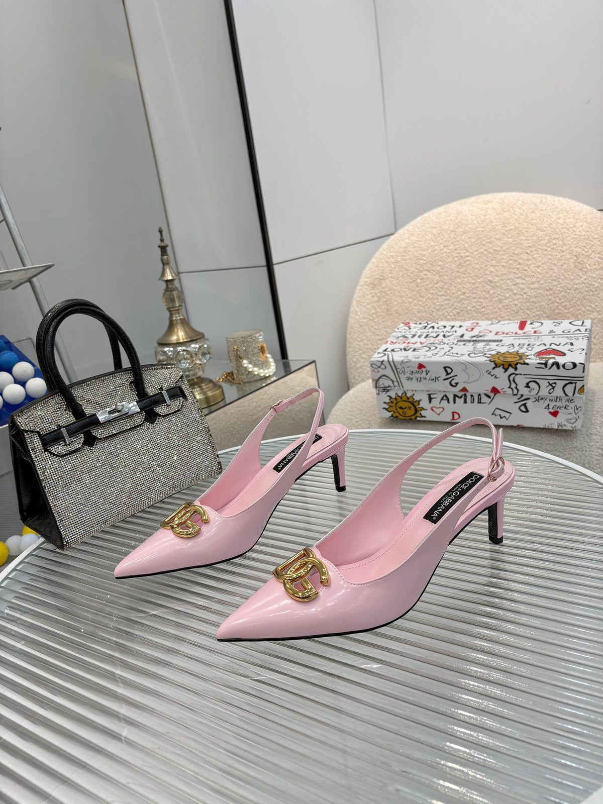 LOGO SLINGBACK HEELS – BLUSH PINK