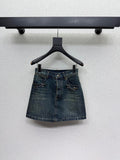 DARK BLUE DENIM MINI SKIRT WITH METAL DETAIL