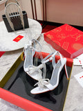 WHITE CRYSTAL BOW STRAP HEELS