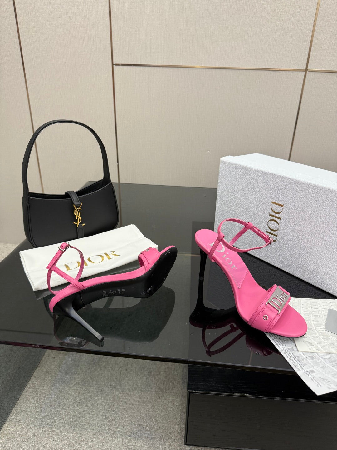 PINK LOGO STRAP HIGH HEEL SANDALS
