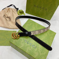BLACK LEATHER BELT WITH ANTIQUE GOLD DOUBLE G BUCKLE