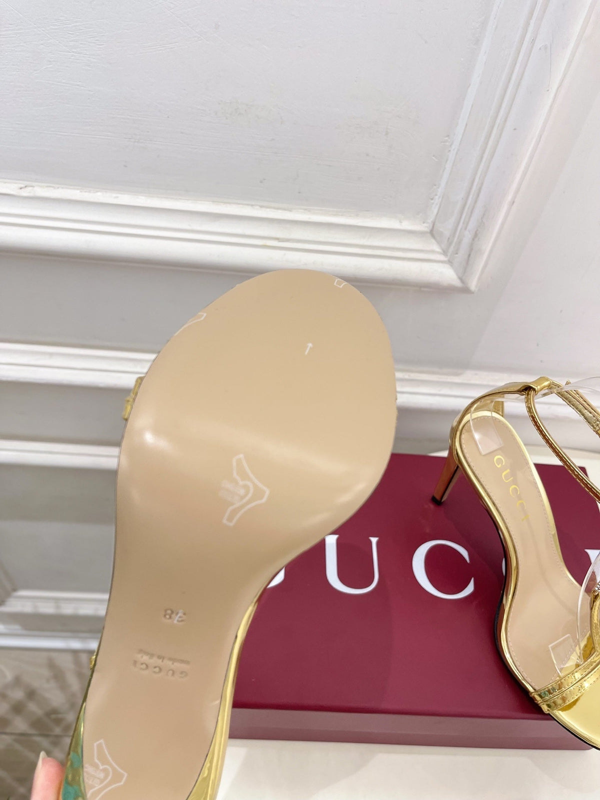 GOLD TRANSPARENT STRAPPY HEEL SANDALS