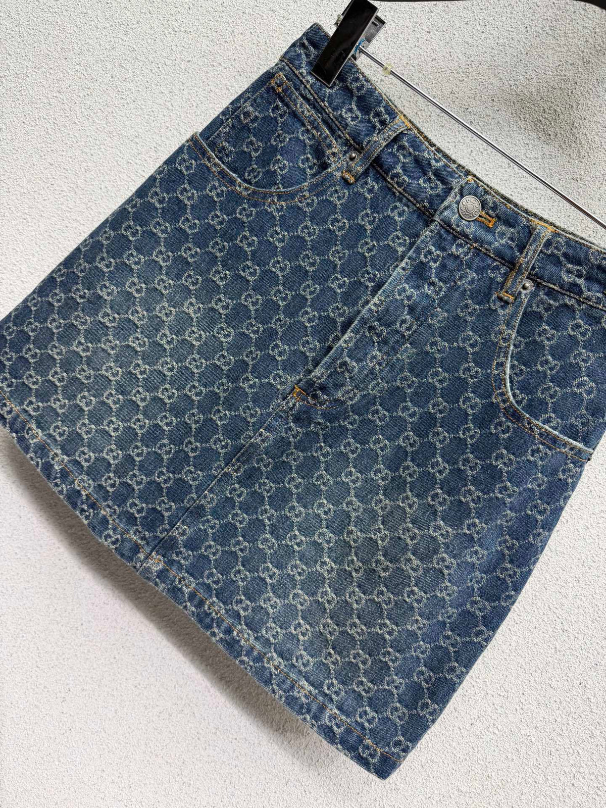 BLUE MONOGRAM DENIM MINI SKIRT