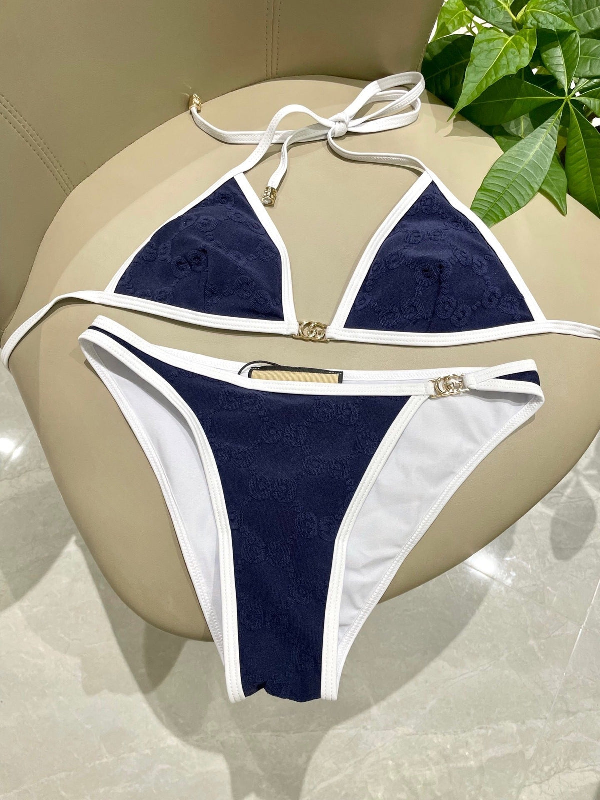 CONTRAST MONOGRAM TRIANGLE BIKINI SET