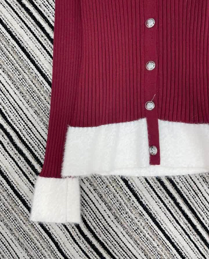 RIBBED KNIT CONTRAST CARDIGAN