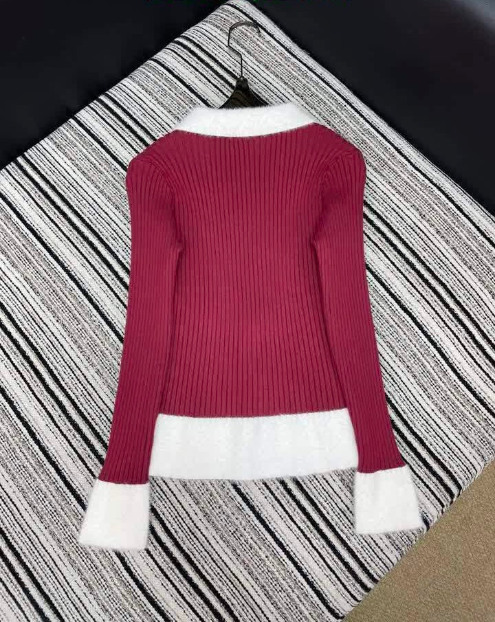 RIBBED KNIT CONTRAST CARDIGAN