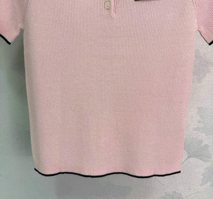 RIBBED KNIT POLO TOP