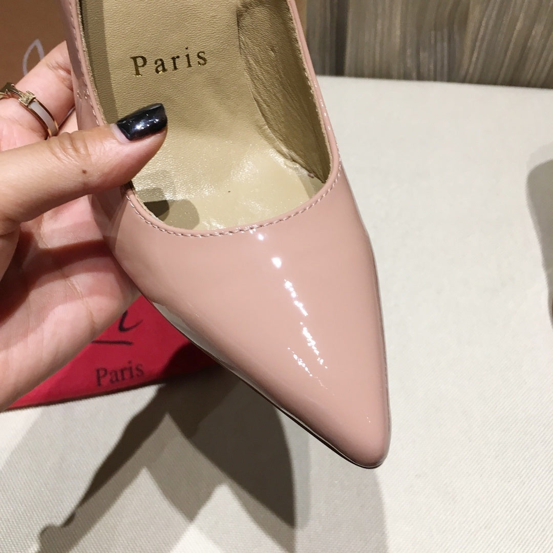 PATENT RED SOLE STILETTO PUMPS – BLUSH PINK