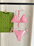 PINK MONOGRAM STRING BIKINI SET
