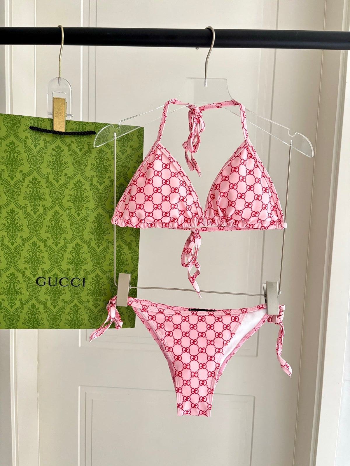 PINK MONOGRAM STRING BIKINI SET