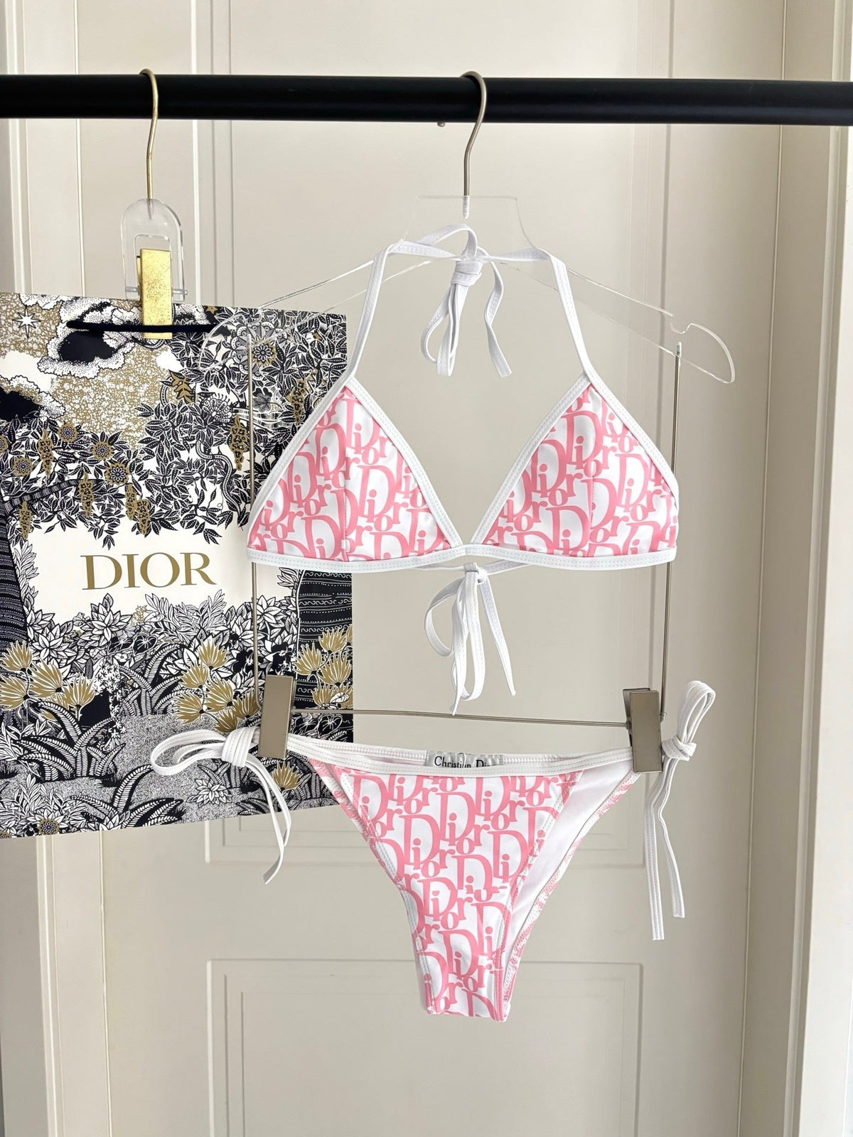 PINK MONOGRAM STRING BIKINI SET