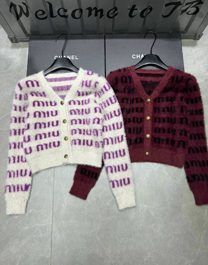 FUZZY LOGO KNIT CARDIGAN